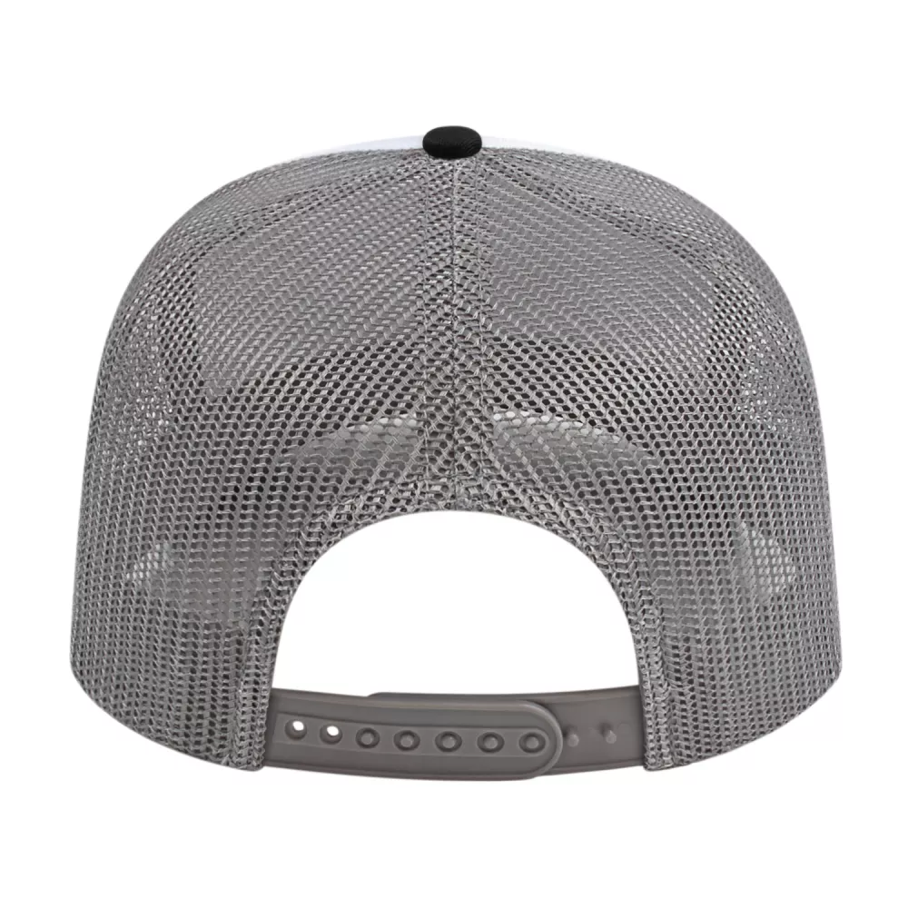 Casquette de camionneur en poly/coton avec filet à l'arrière.