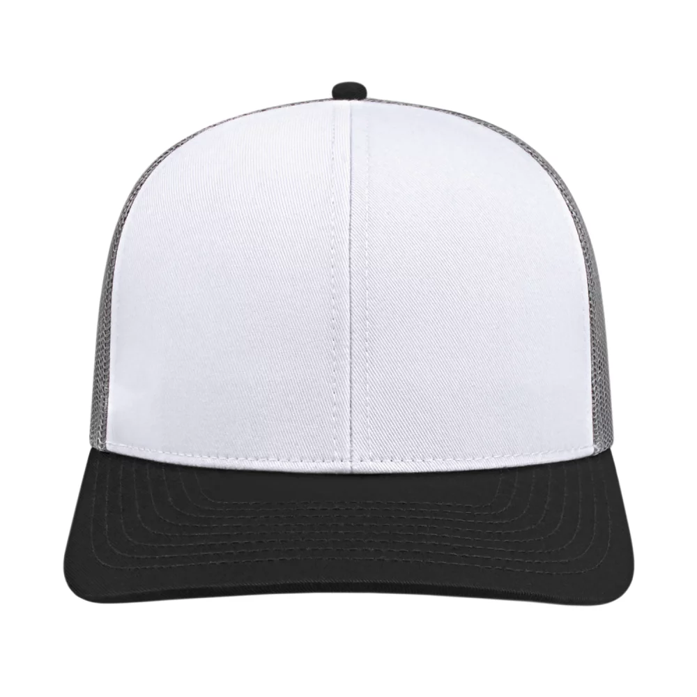 Casquette de camionneur en poly/coton avec filet à l'arrière.