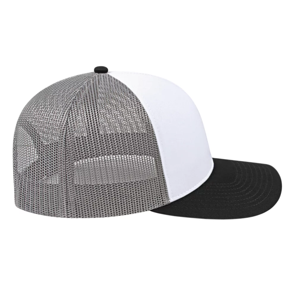Casquette de camionneur en poly/coton avec filet à l'arrière.