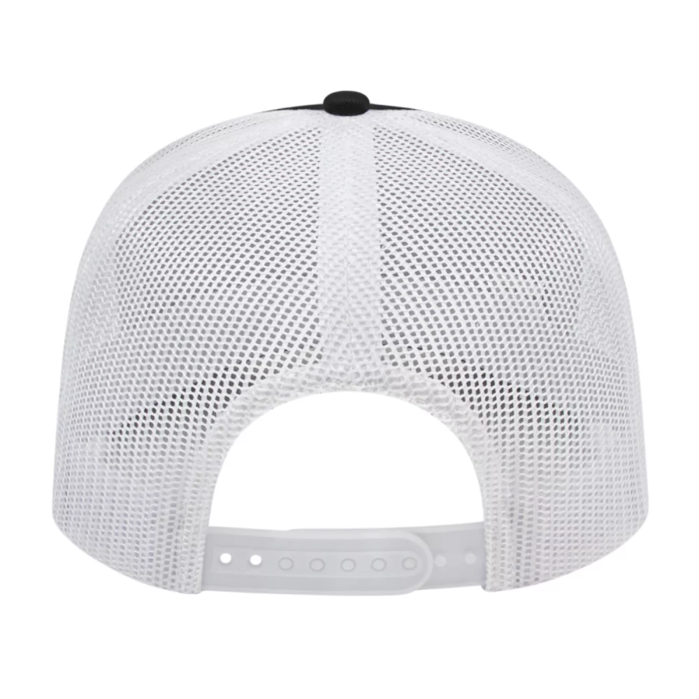 Casquette de camionneur en poly/coton avec filet à l'arrière.