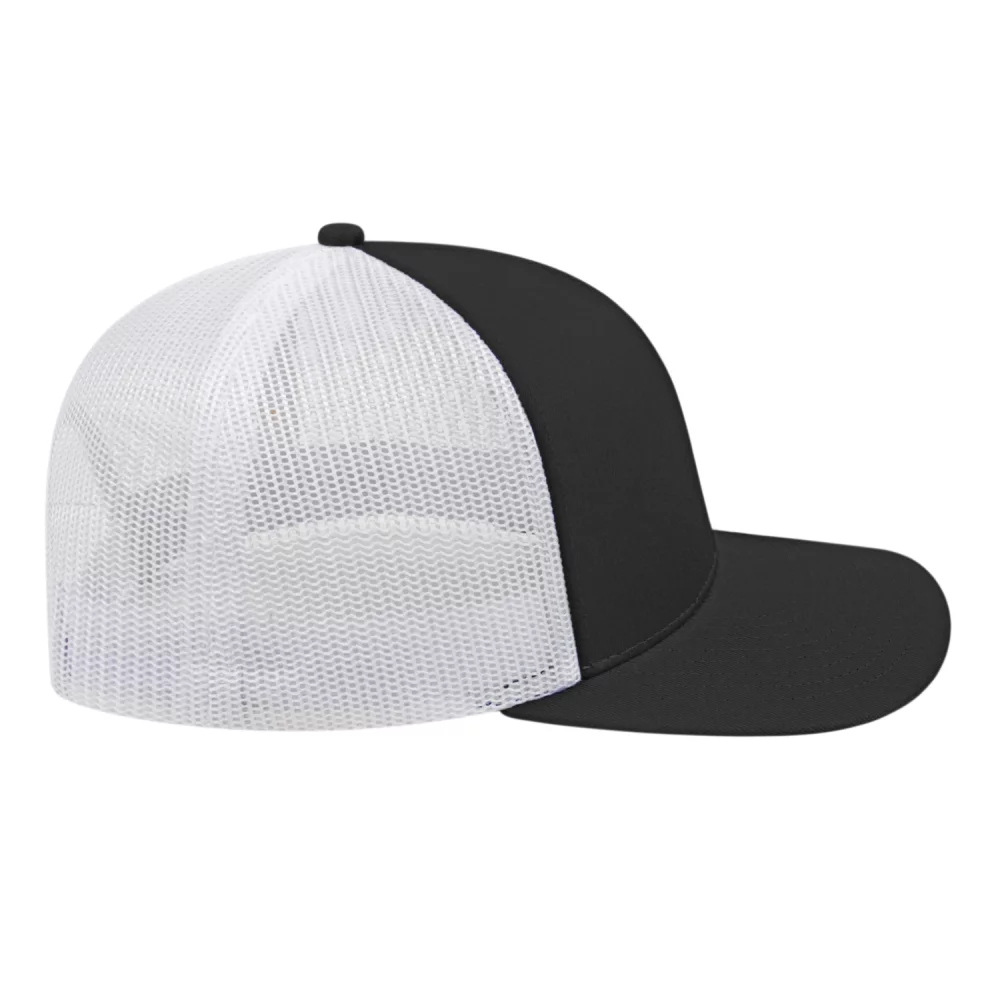 Casquette de camionneur en poly/coton avec filet à l'arrière.