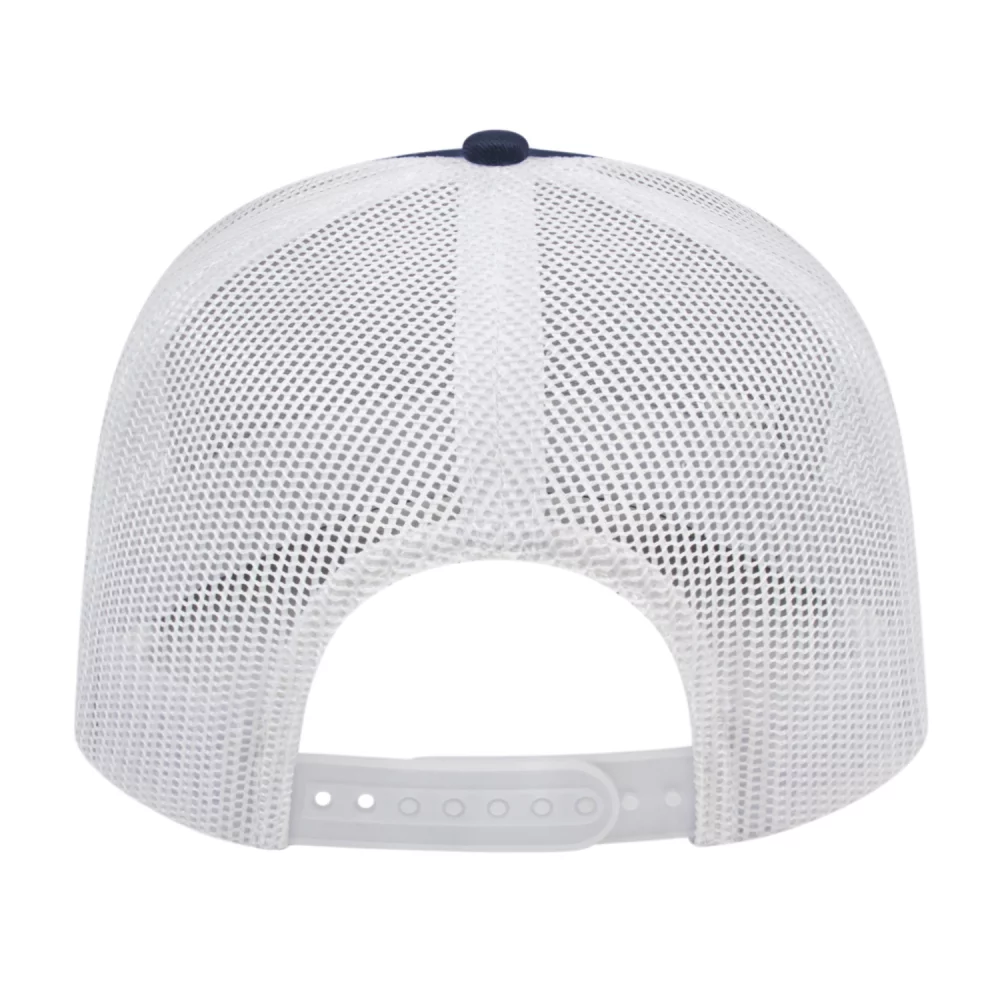 Casquette de camionneur en poly/coton avec filet à l'arrière.