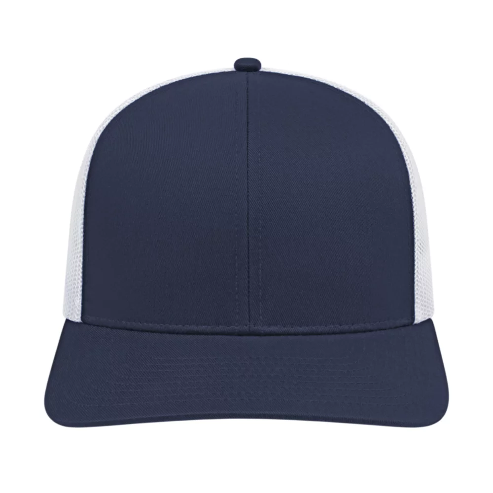 Casquette de camionneur en poly/coton avec filet à l'arrière.