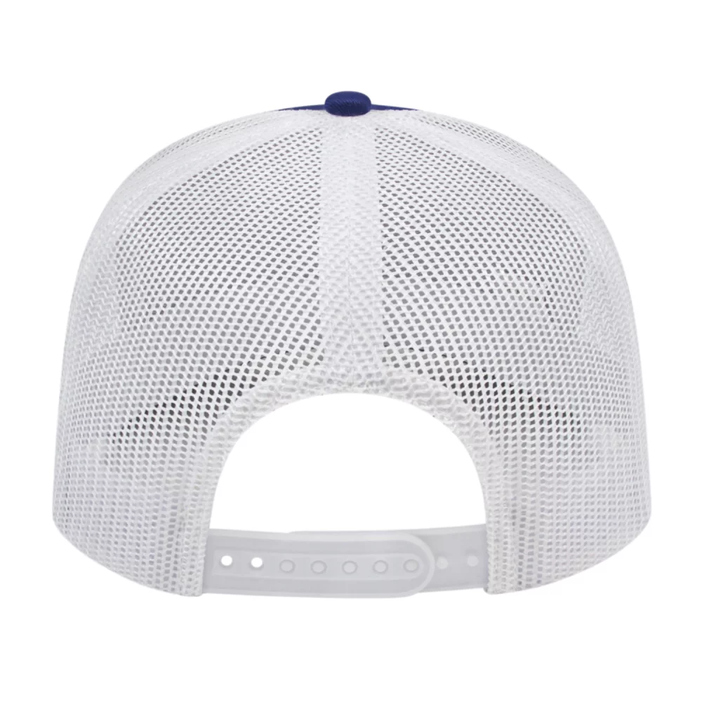 Casquette de camionneur en poly/coton avec filet à l'arrière.