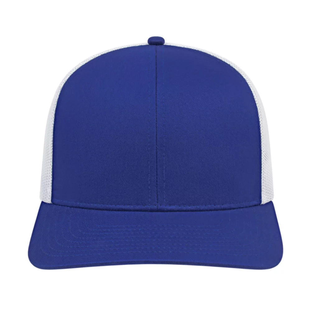 Casquette de camionneur en poly/coton avec filet à l'arrière.