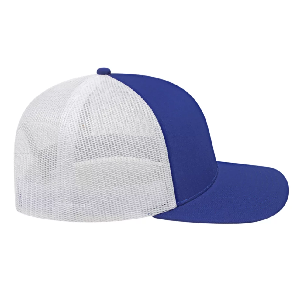 Casquette de camionneur en poly/coton avec filet à l'arrière.