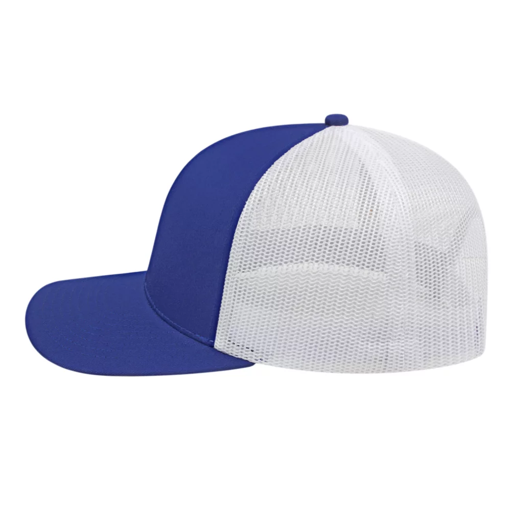 Casquette de camionneur en poly/coton avec filet à l'arrière.