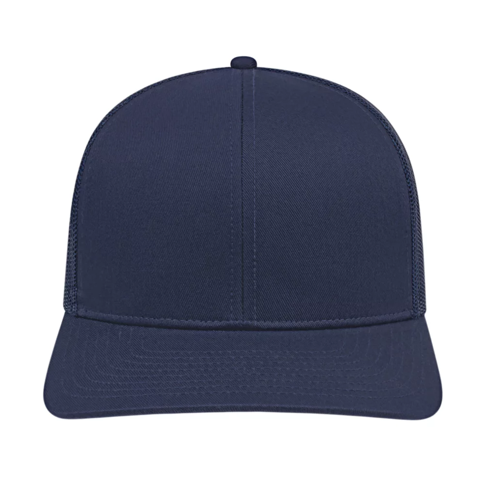 Casquette de camionneur en poly/coton avec filet à l'arrière.