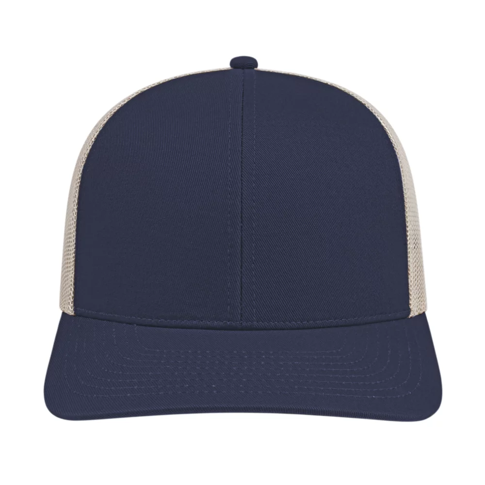 Casquette de camionneur en poly/coton avec filet à l'arrière.