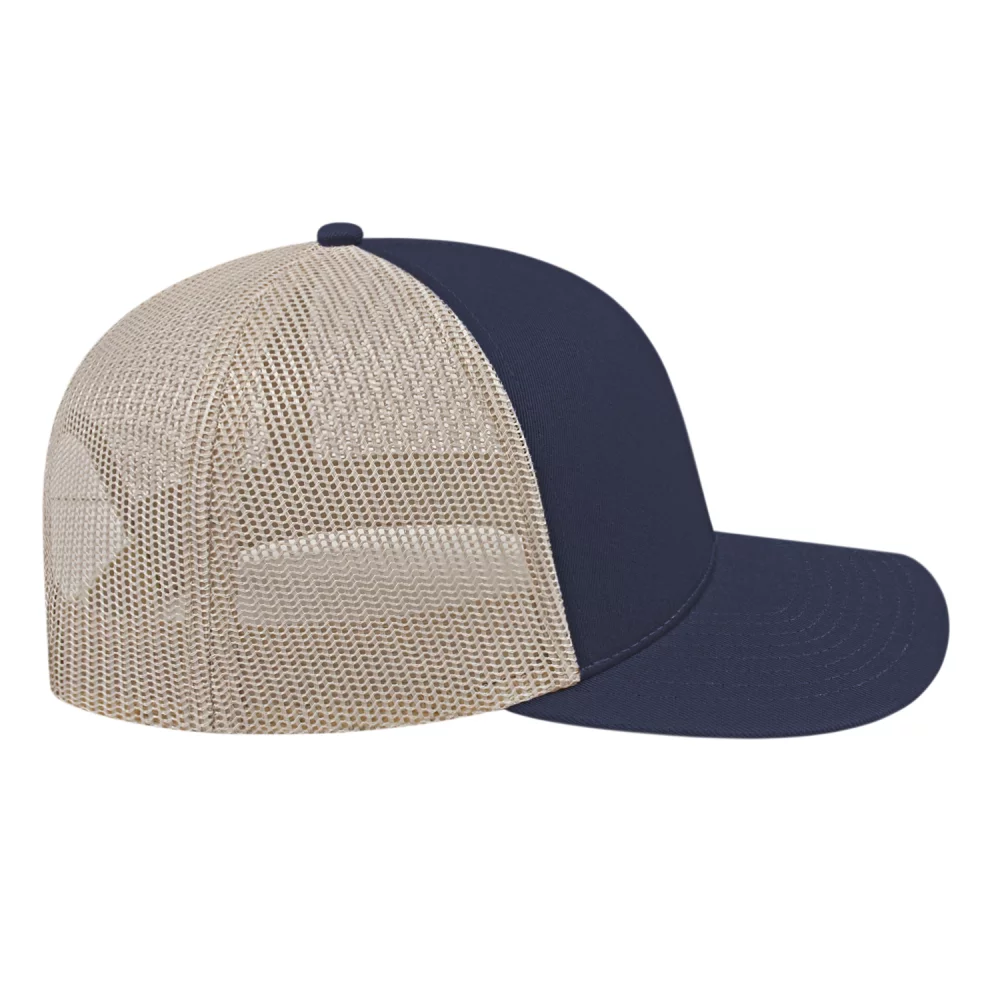 Casquette de camionneur en poly/coton avec filet à l'arrière.