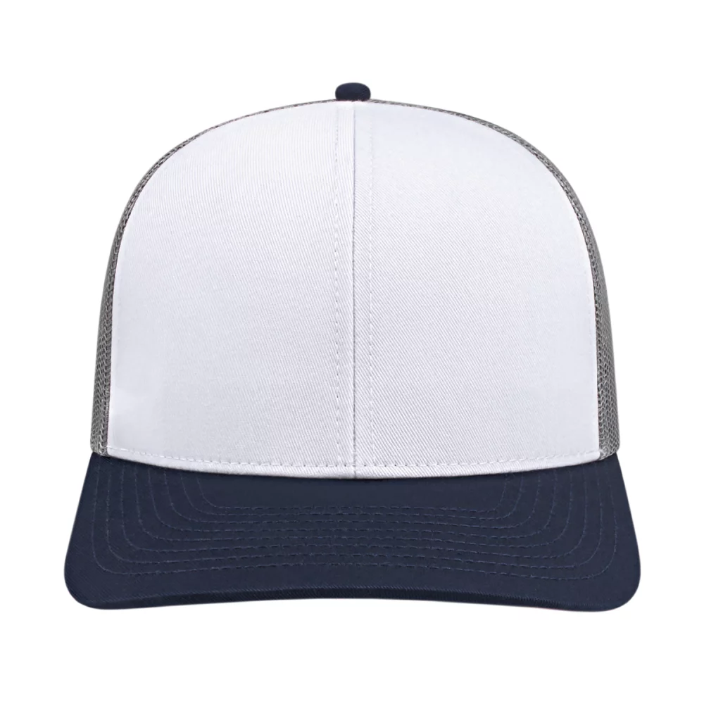 Casquette de camionneur en poly/coton avec filet à l'arrière.