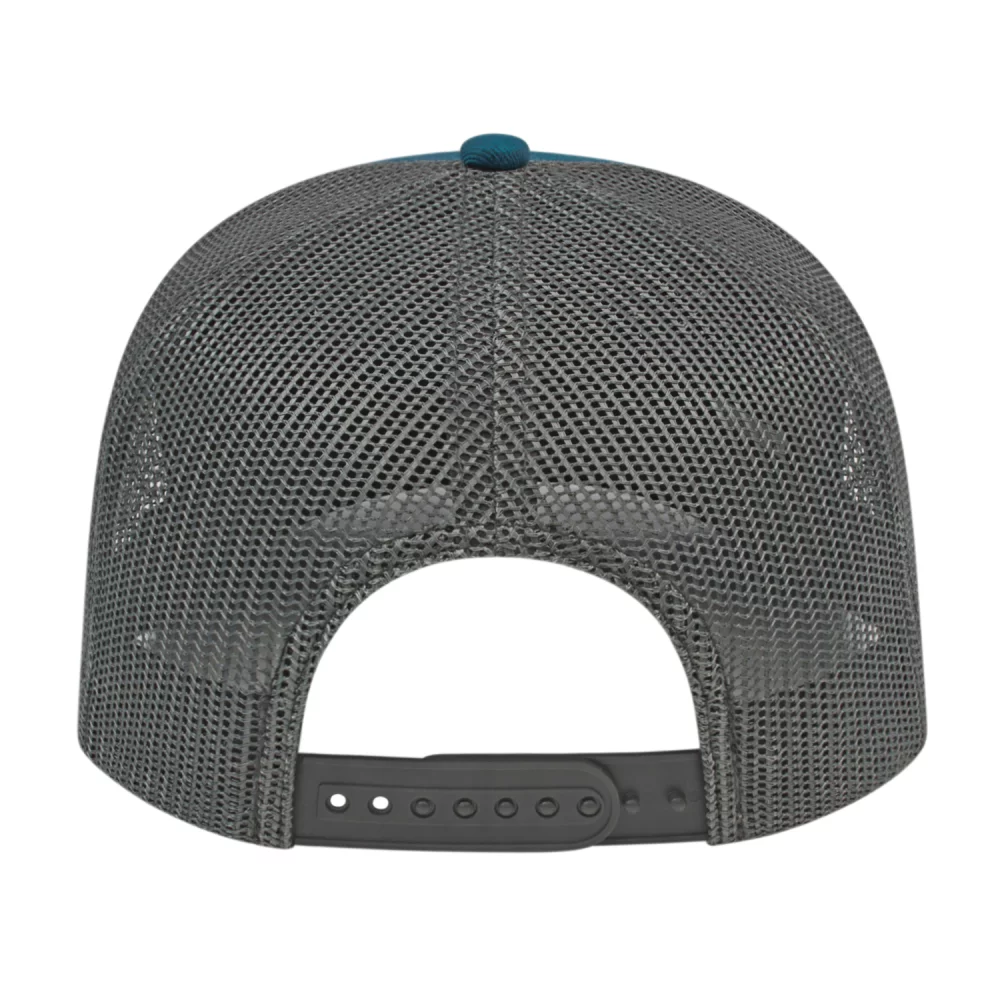 Casquette de camionneur en poly/coton avec filet à l'arrière.