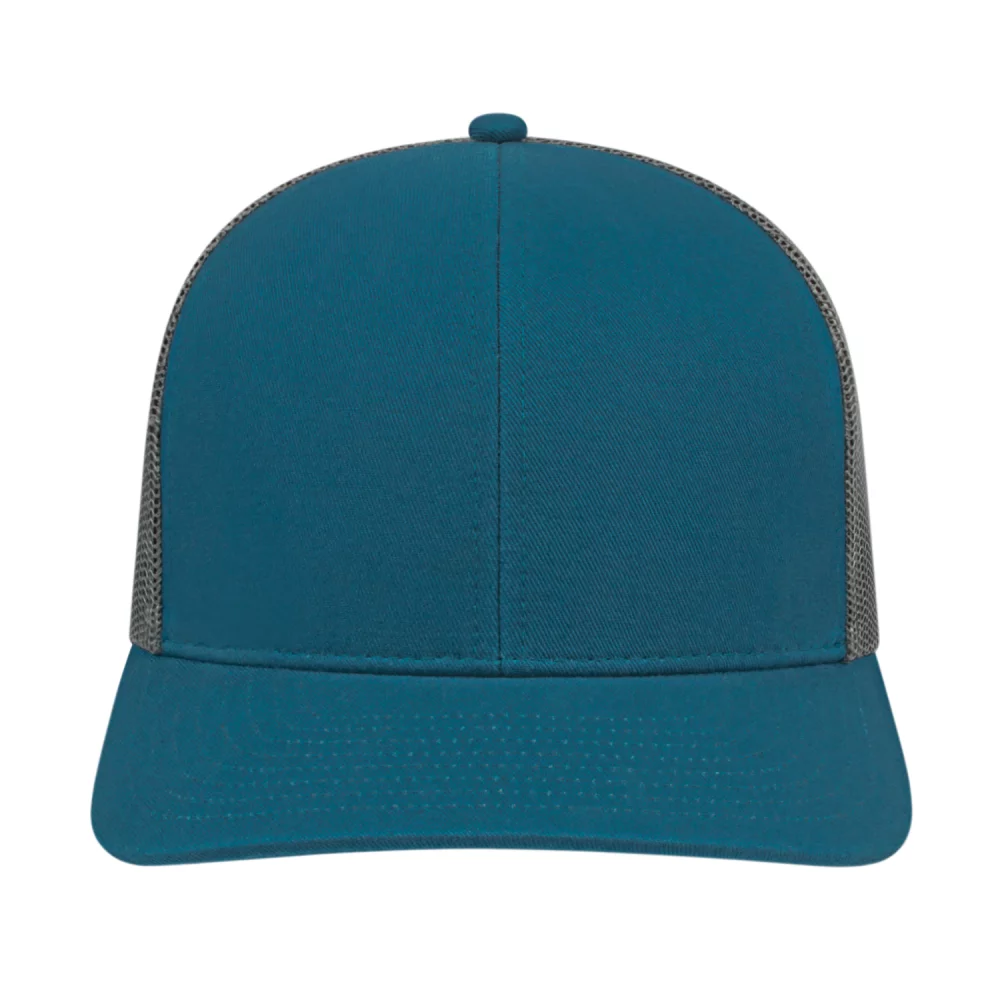 Casquette de camionneur en poly/coton avec filet à l'arrière.