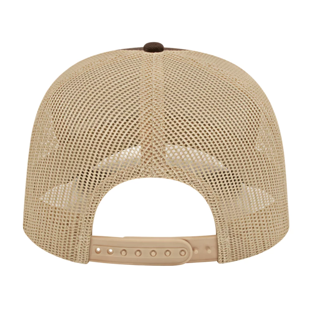 Casquette de camionneur en poly/coton avec filet à l'arrière.