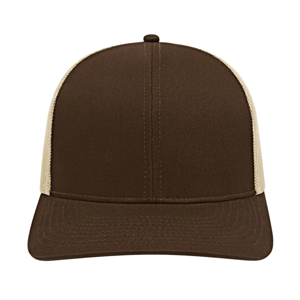 Casquette de camionneur en poly/coton avec filet à l'arrière.