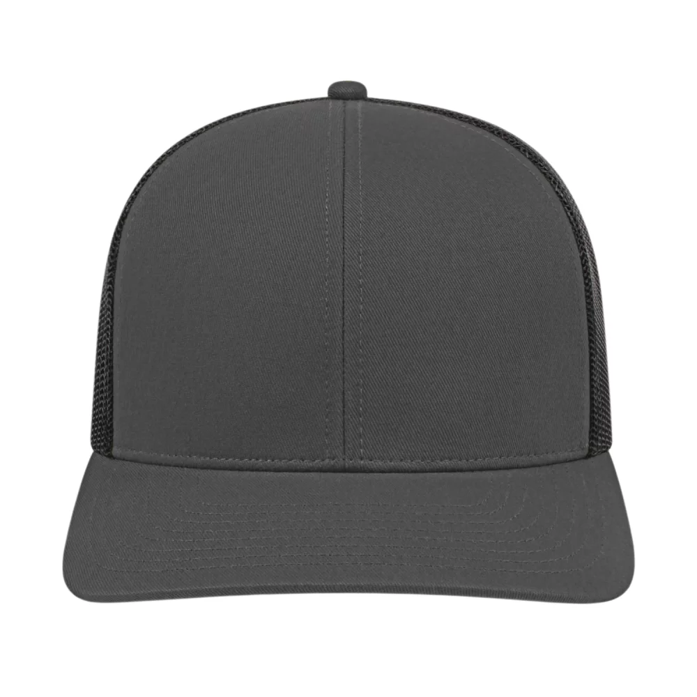 Casquette de camionneur en poly/coton avec filet à l'arrière.