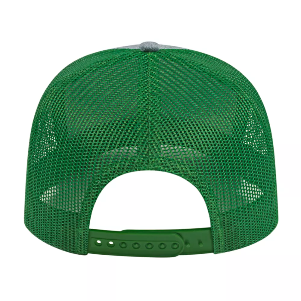Casquette de camionneur en poly/coton avec filet à l'arrière.