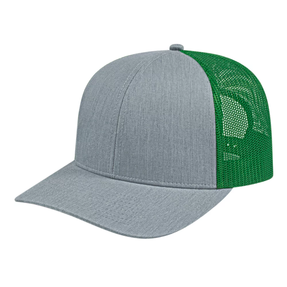Casquette de camionneur en poly/coton avec filet à l'arrière.