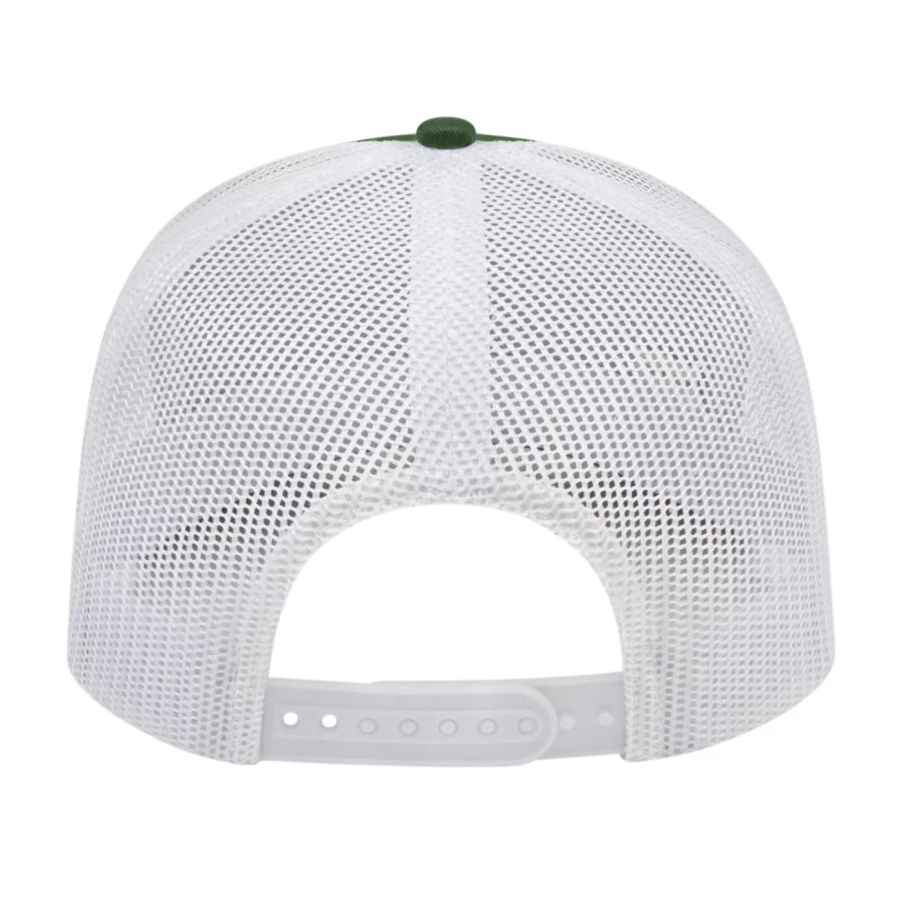 Casquette de camionneur en poly/coton avec filet à l'arrière.