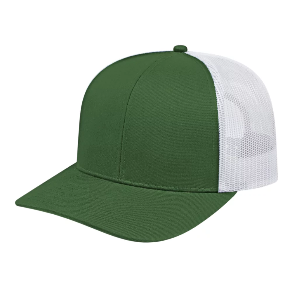 Casquette de camionneur en poly/coton avec filet à l'arrière.