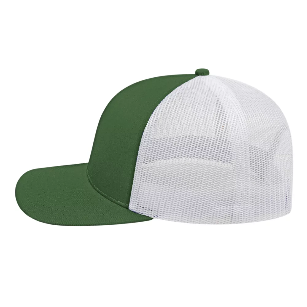 Casquette de camionneur en poly/coton avec filet à l'arrière.
