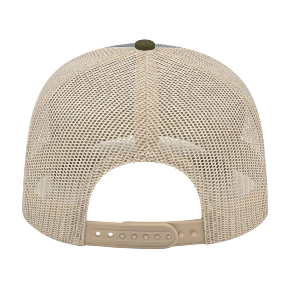 Casquette de camionneur en poly/coton avec filet à l'arrière.
