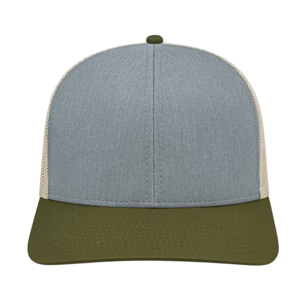 Casquette de camionneur en poly/coton avec filet à l'arrière.
