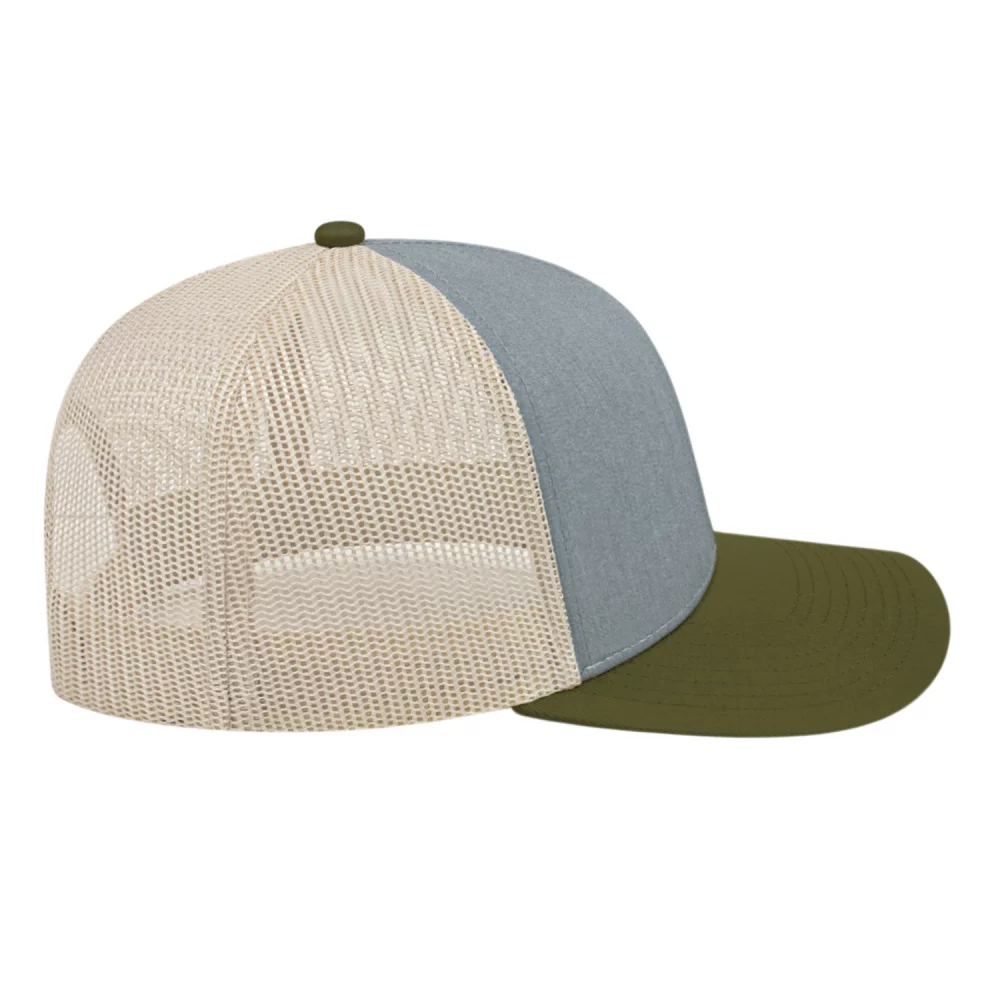 Casquette de camionneur en poly/coton avec filet à l'arrière.
