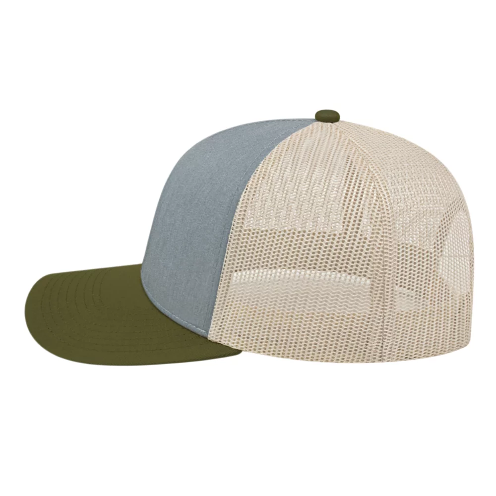 Casquette de camionneur en poly/coton avec filet à l'arrière.