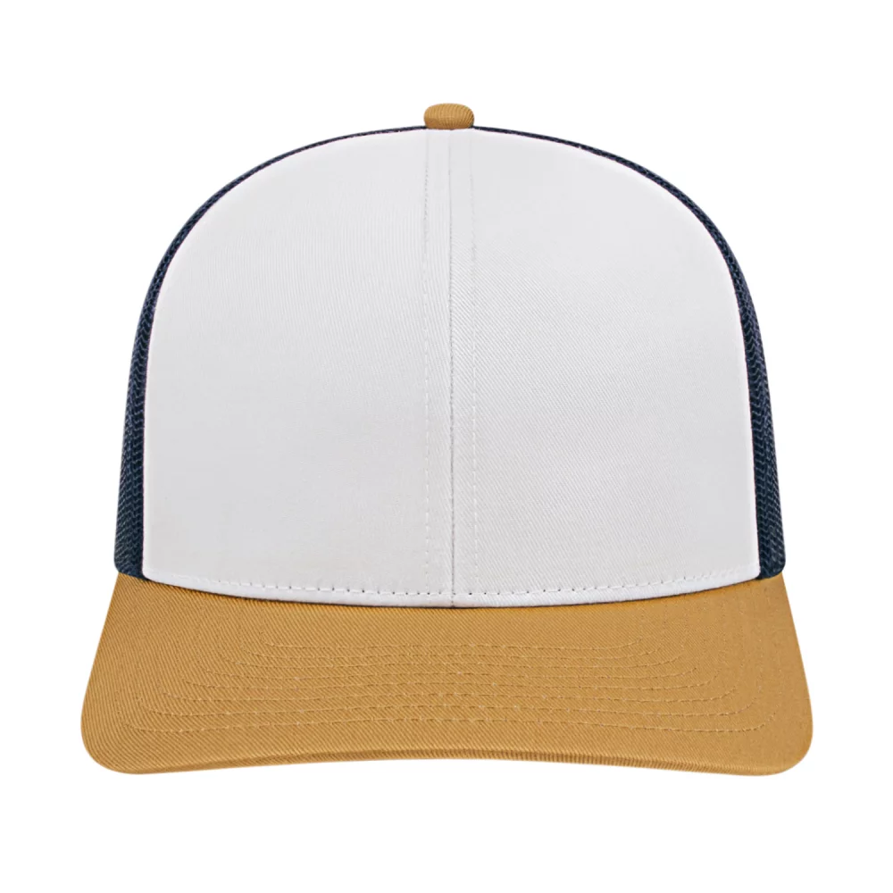 Casquette de camionneur en poly/coton avec filet à l'arrière.