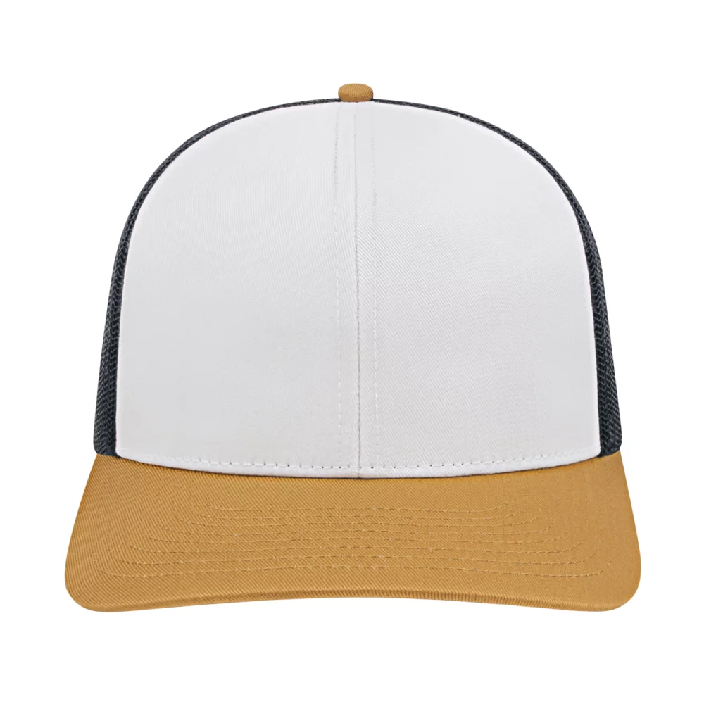 Casquette de camionneur en poly/coton avec filet à l'arrière.