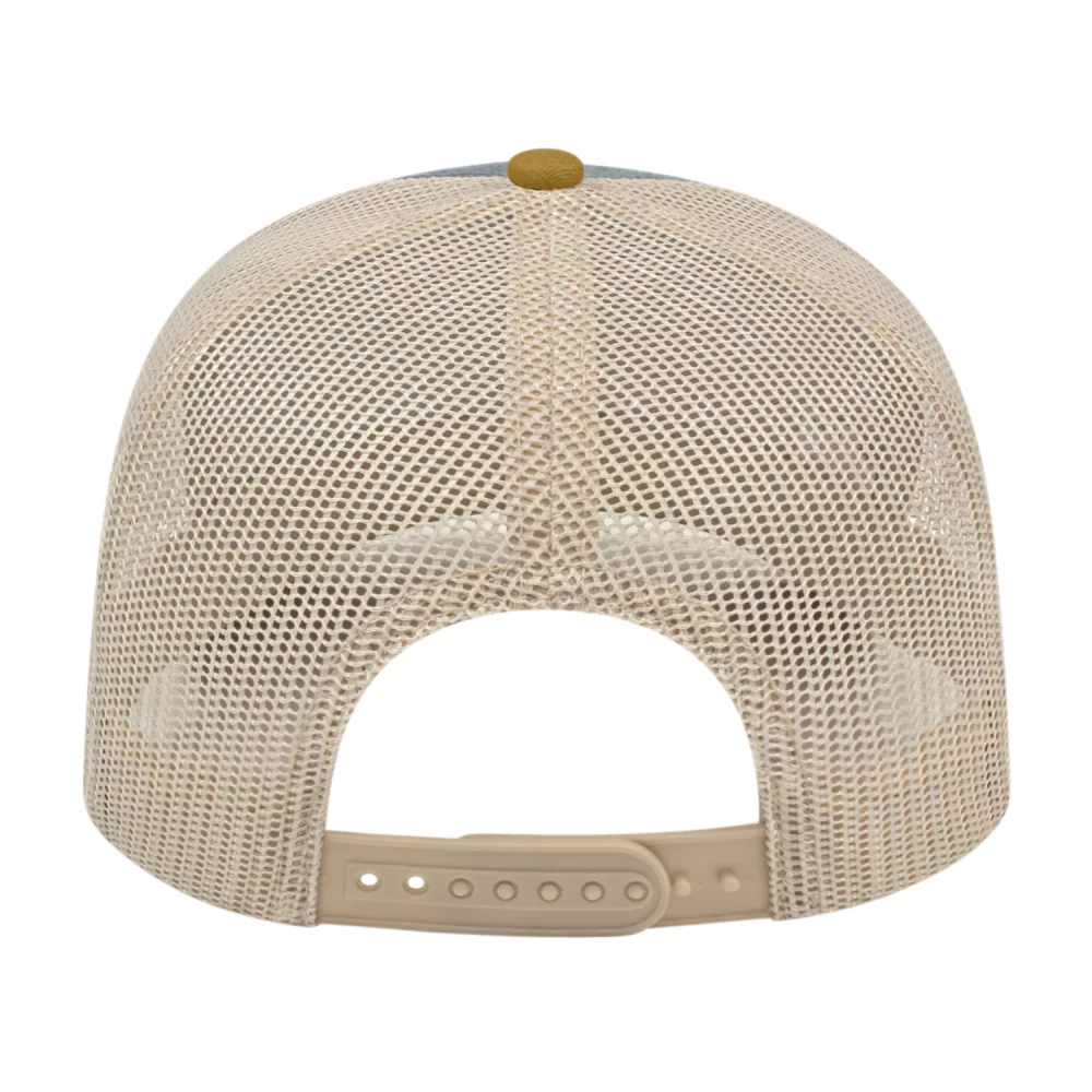 Casquette de camionneur en poly/coton avec filet à l'arrière.