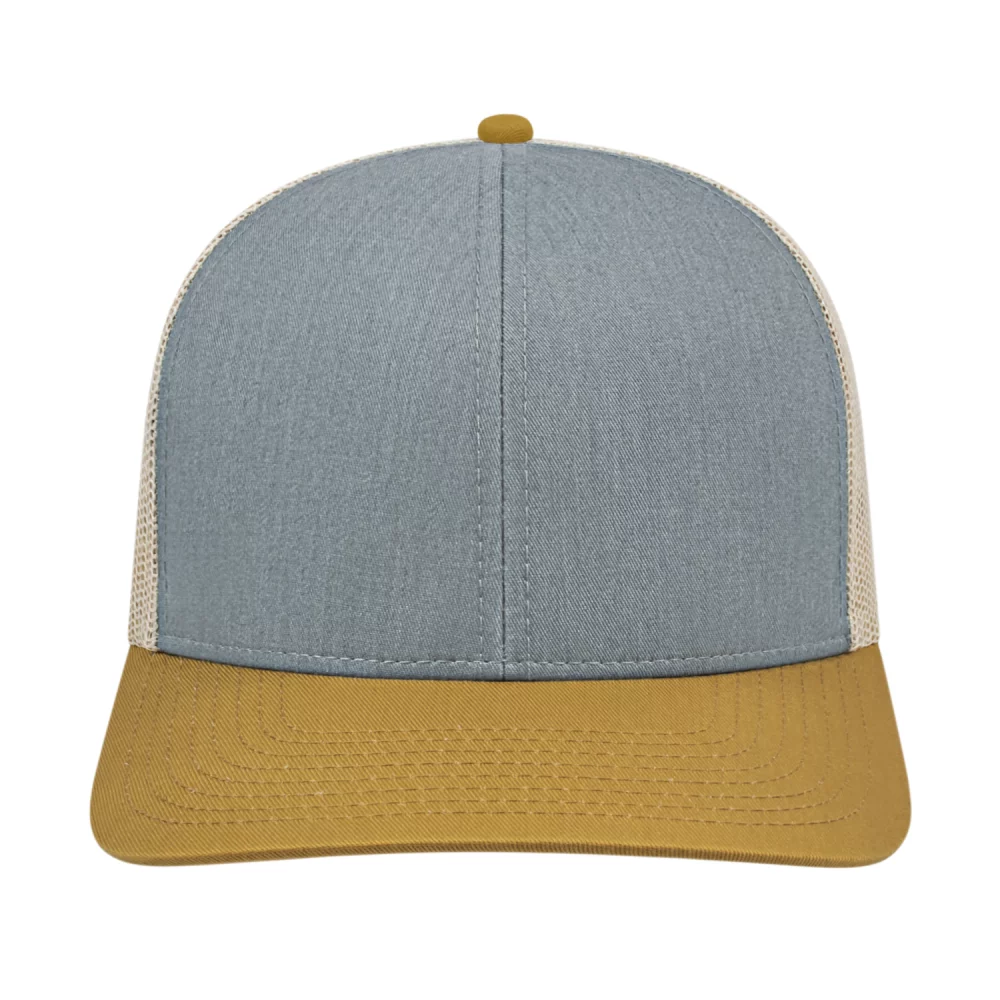 Casquette de camionneur en poly/coton avec filet à l'arrière.