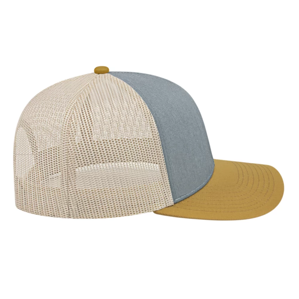 Casquette de camionneur en poly/coton avec filet à l'arrière.