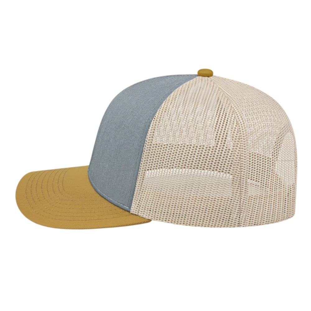 Casquette de camionneur en poly/coton avec filet à l'arrière.