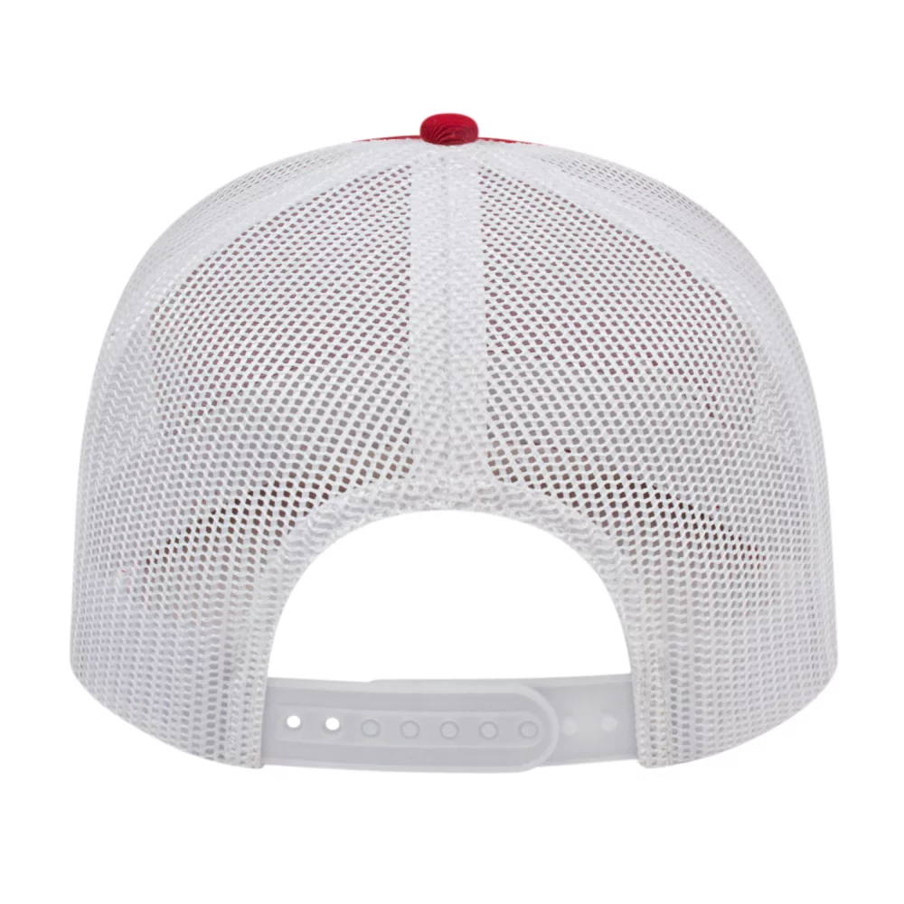 Casquette de camionneur en poly/coton avec filet à l'arrière.