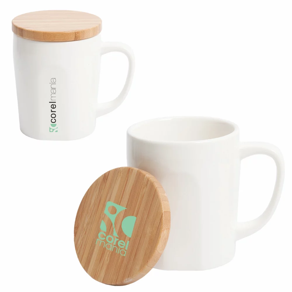 Élégante tasse en céramique avec couvercle en bambou