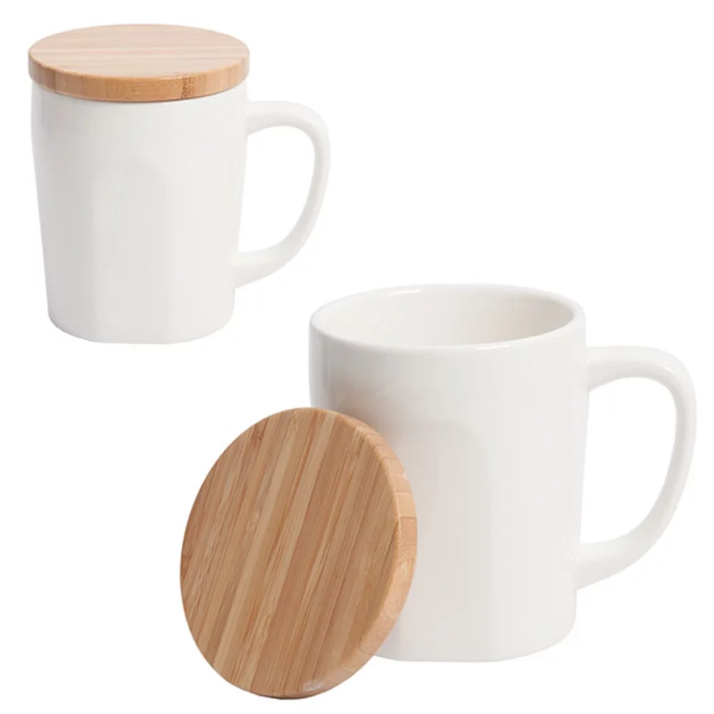 Élégante tasse en céramique avec couvercle en bambou