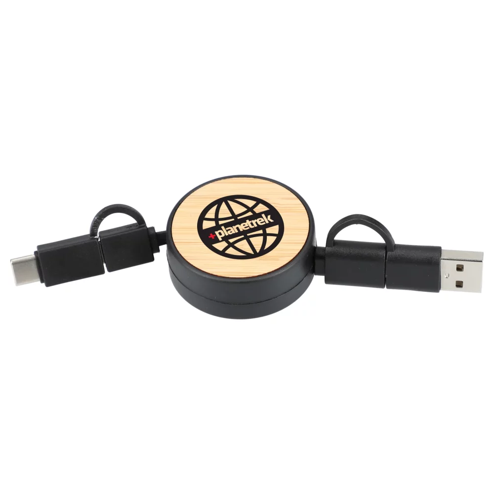 Câble de chargement rétractable 5-en-1 en bambou FSC® 100%