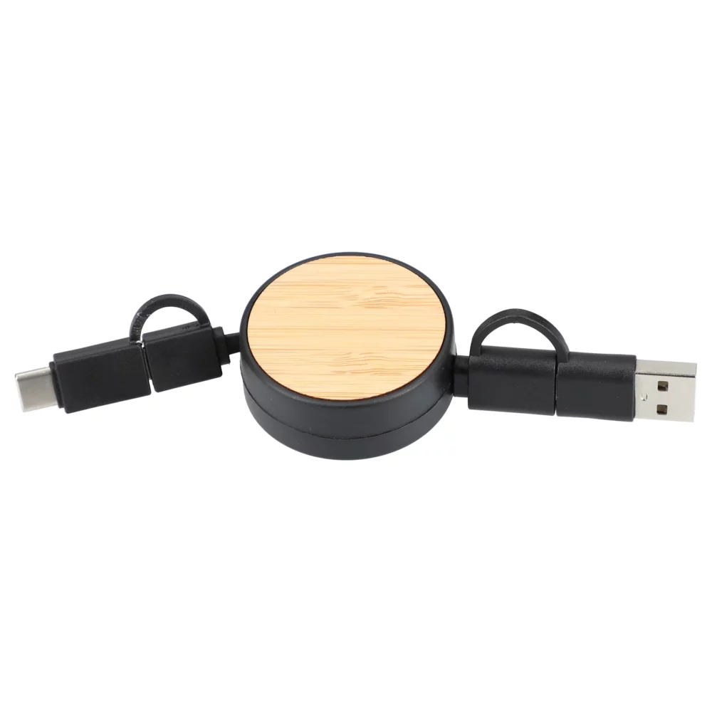 Câble de chargement rétractable 5-en-1 en bambou FSC® 100%