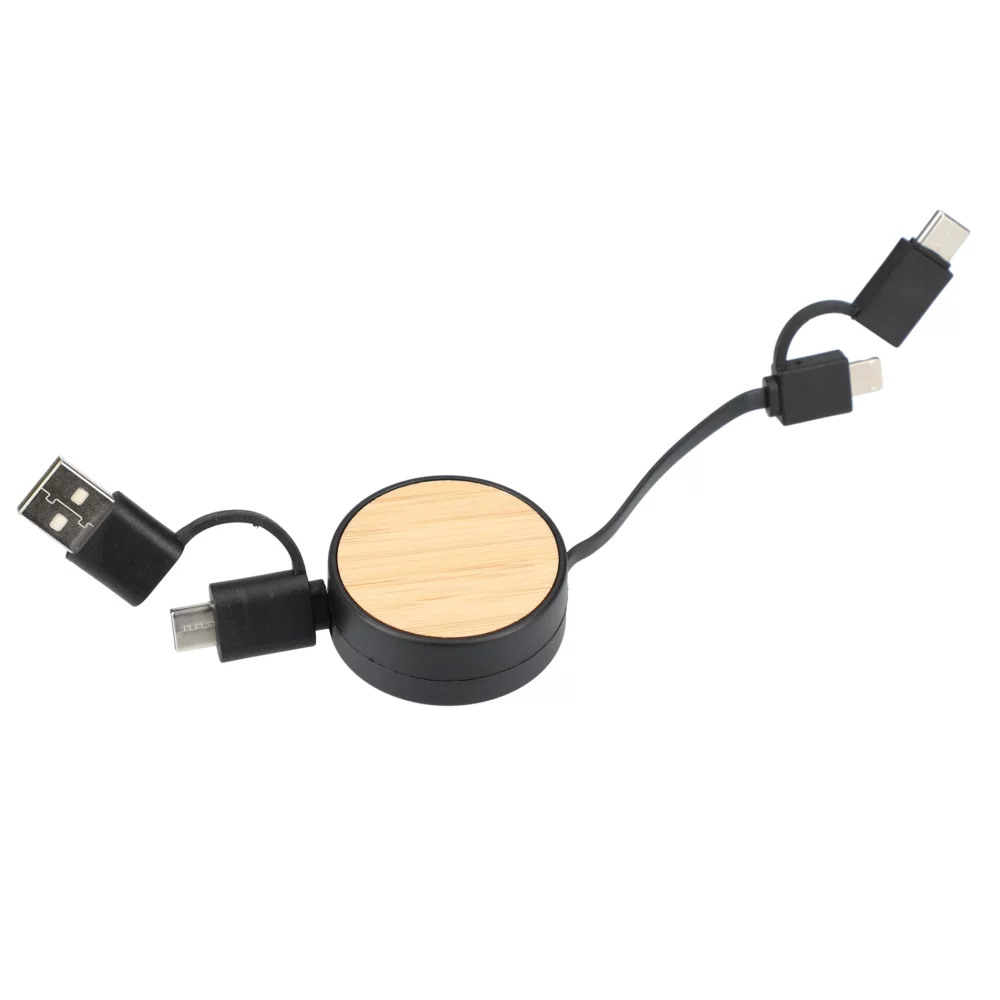 Câble de chargement rétractable 5-en-1 en bambou FSC® 100%