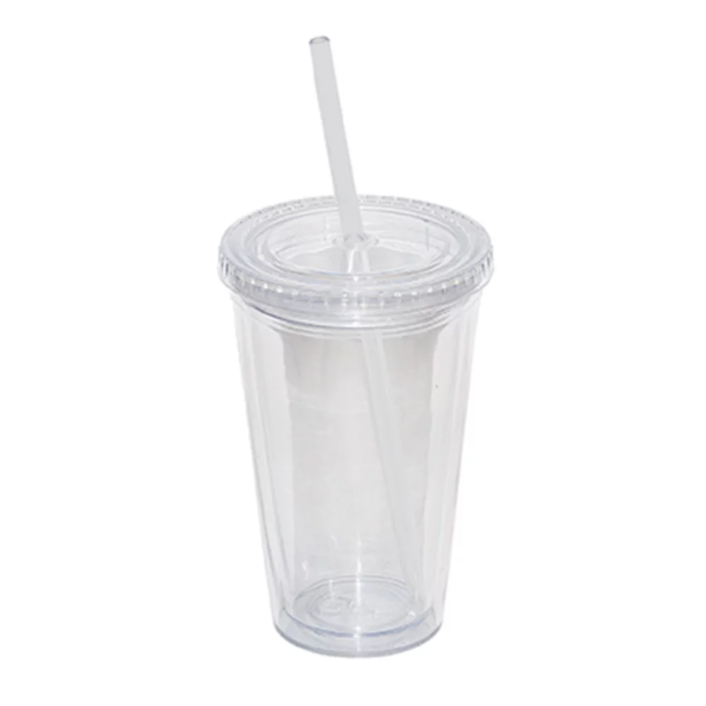 500 Ml. 17 Fl. Oz. Double Walled Tumbler With Straw