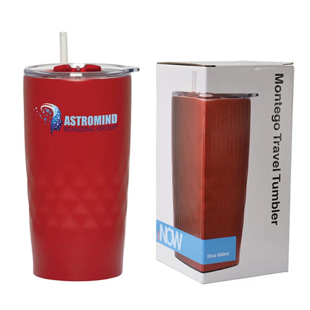 Montego 600 Ml. (20 Fl. Oz.) Double Walled Travel Tumbler With Straw