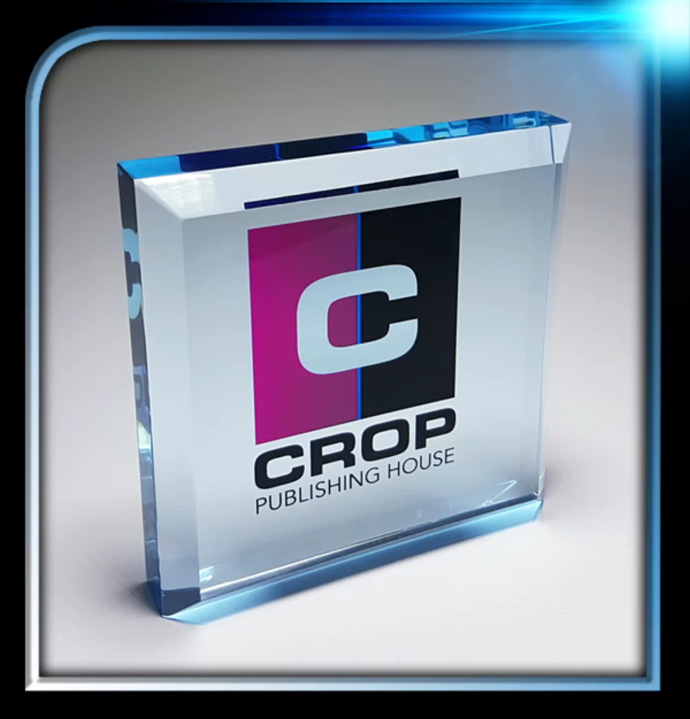 Corporate Series Blue Acrylic Square Paperweight w/Bevel on Top (3 1/2"x3 1/2")