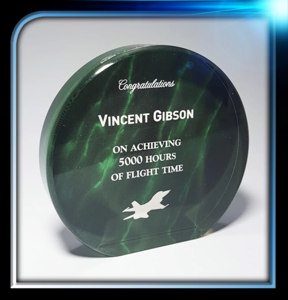 Acrylic Green Marble Quarter Round Paperweight (5" Diameter x 1")