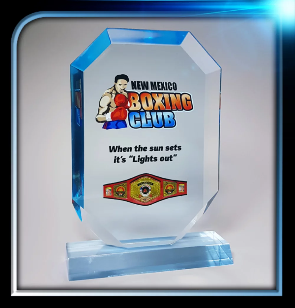 Executive Series Blue Vertical Jewel Award w/Base (6"x8 1/2"x3/4")