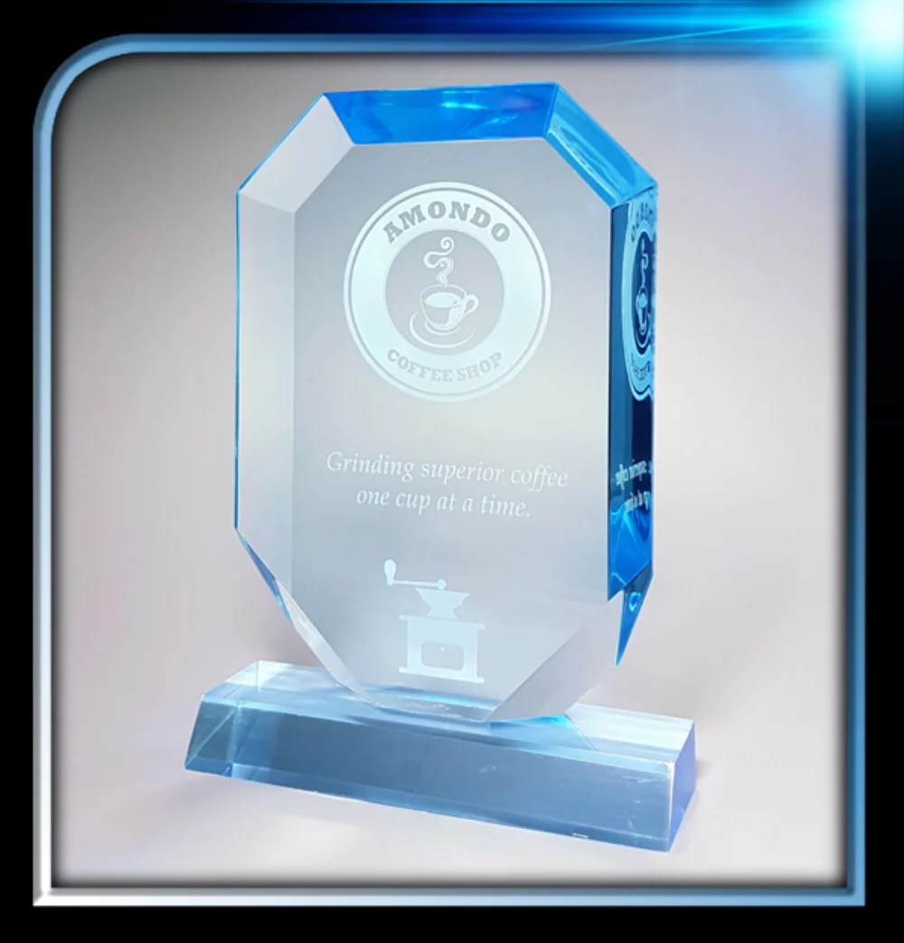 Executive Series Blue Vertical Jewel Award w/Base (5"x7"x3/4")