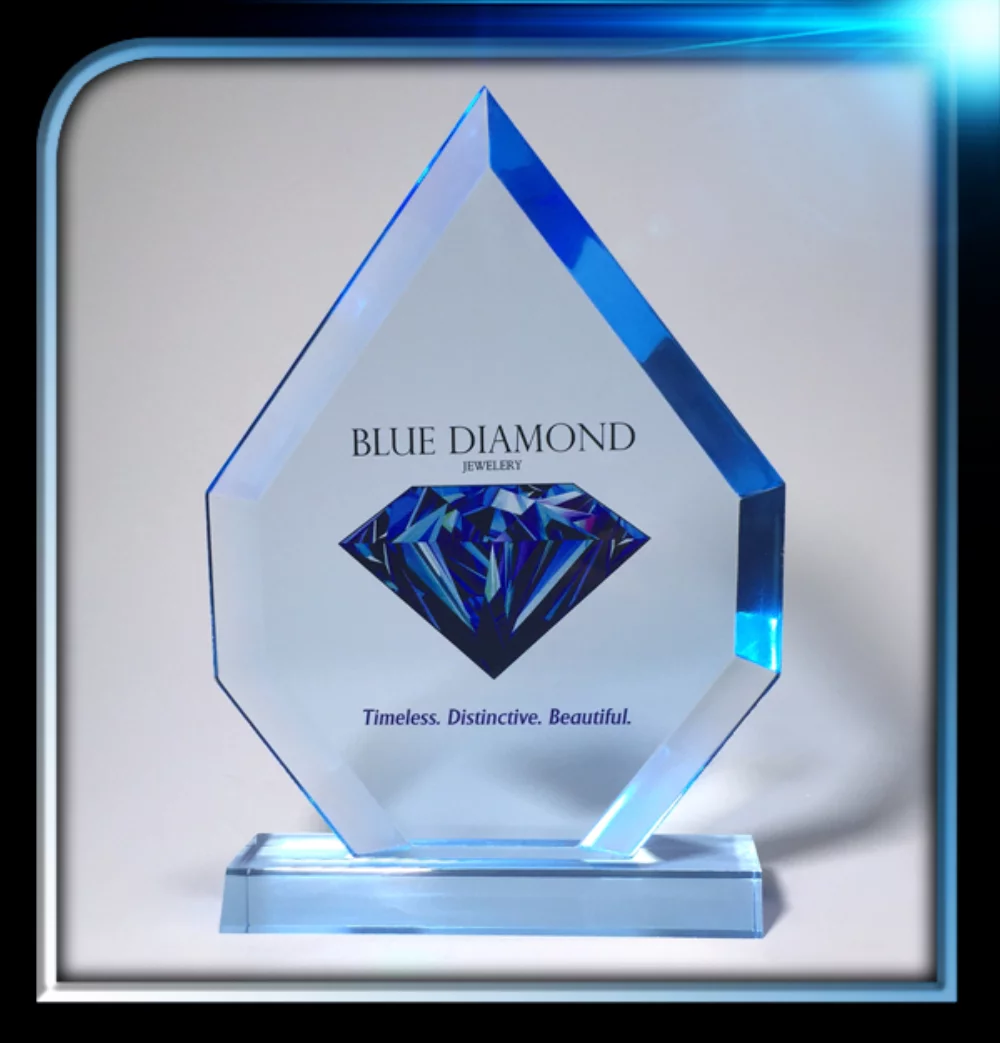 Série exécutive Prix Blue Teardrop Jewel avec base (7"x9 1/4"x3/4")