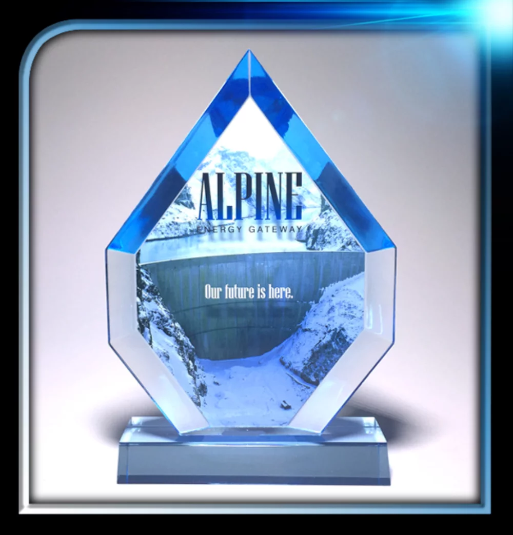 Executive Series Blue Teardrop Jewel Award w/Base (6"x8"x3/4")