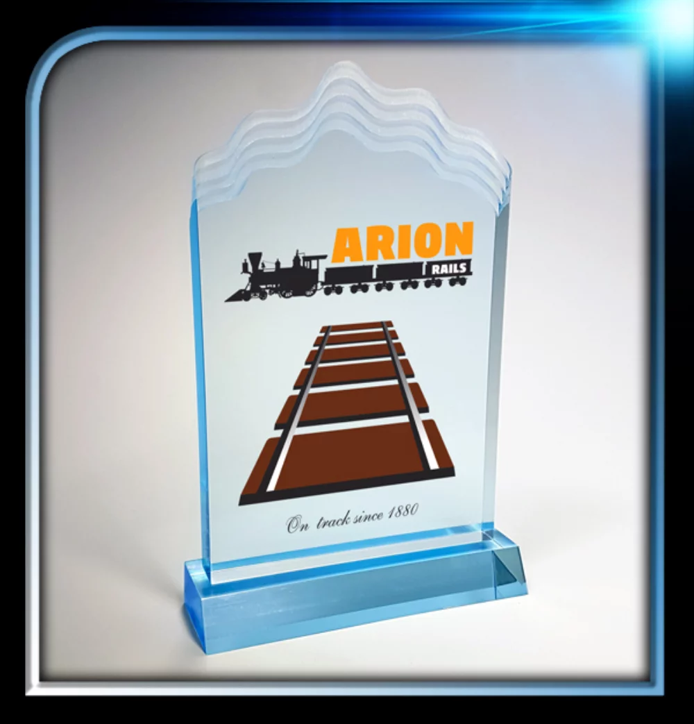 Série exécutive Prix Top Award bleu ondulé avec base (4"x6"x3/4")